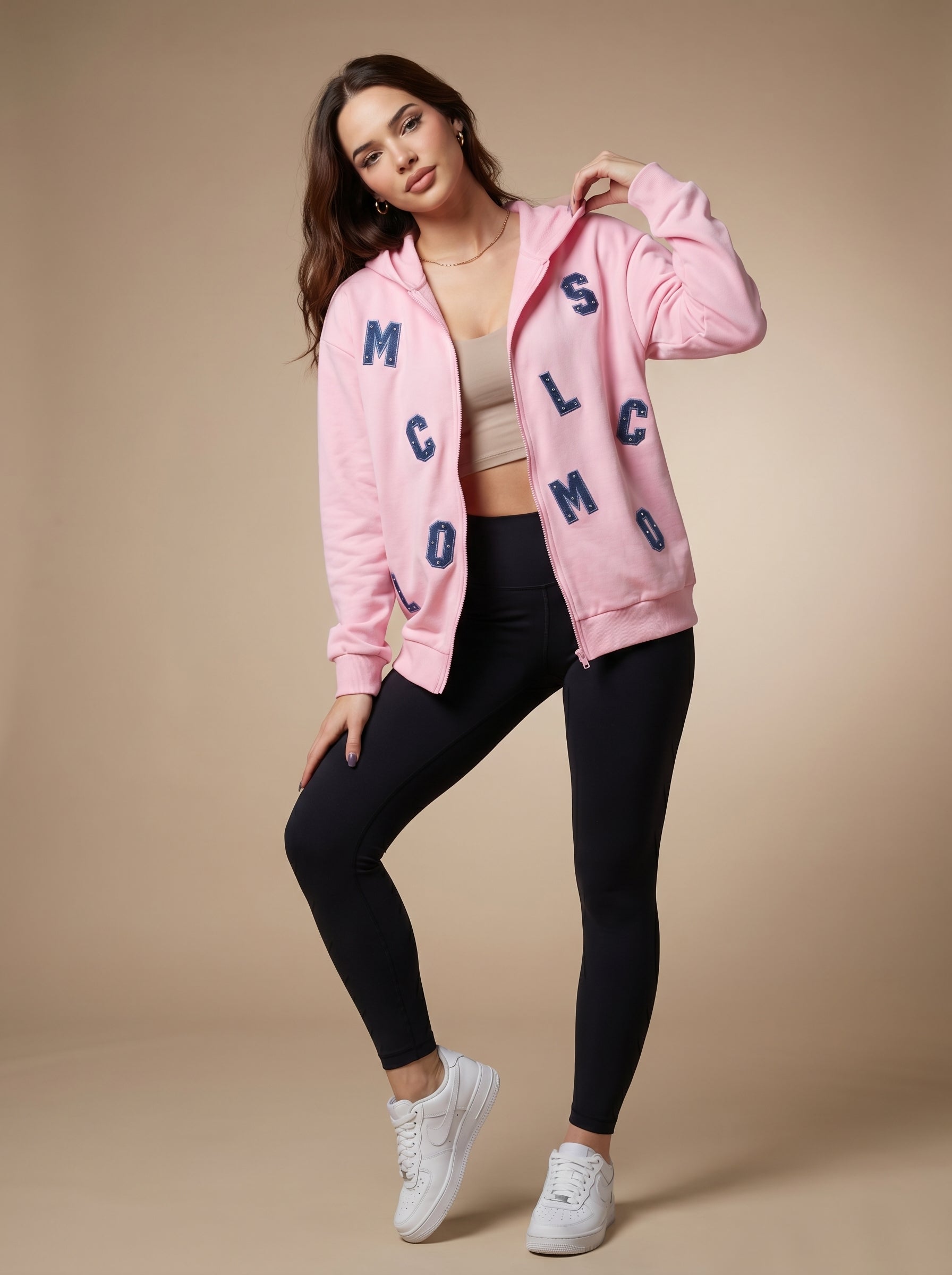 Scattered Letter Zip-Up Hoodie