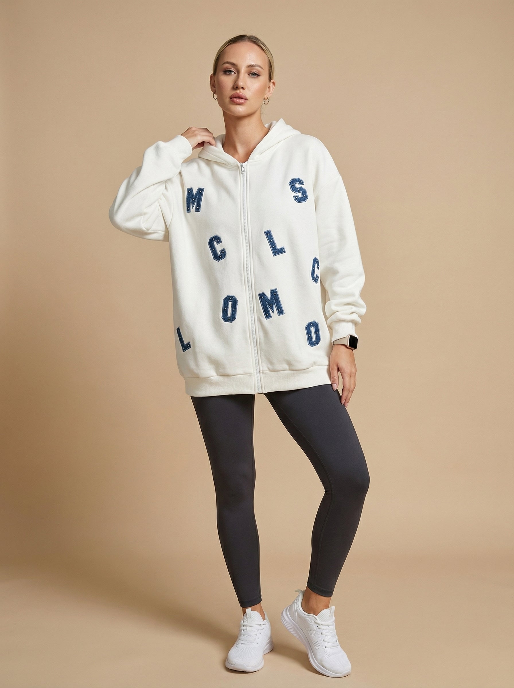Scattered Letter Zip-Up Hoodie