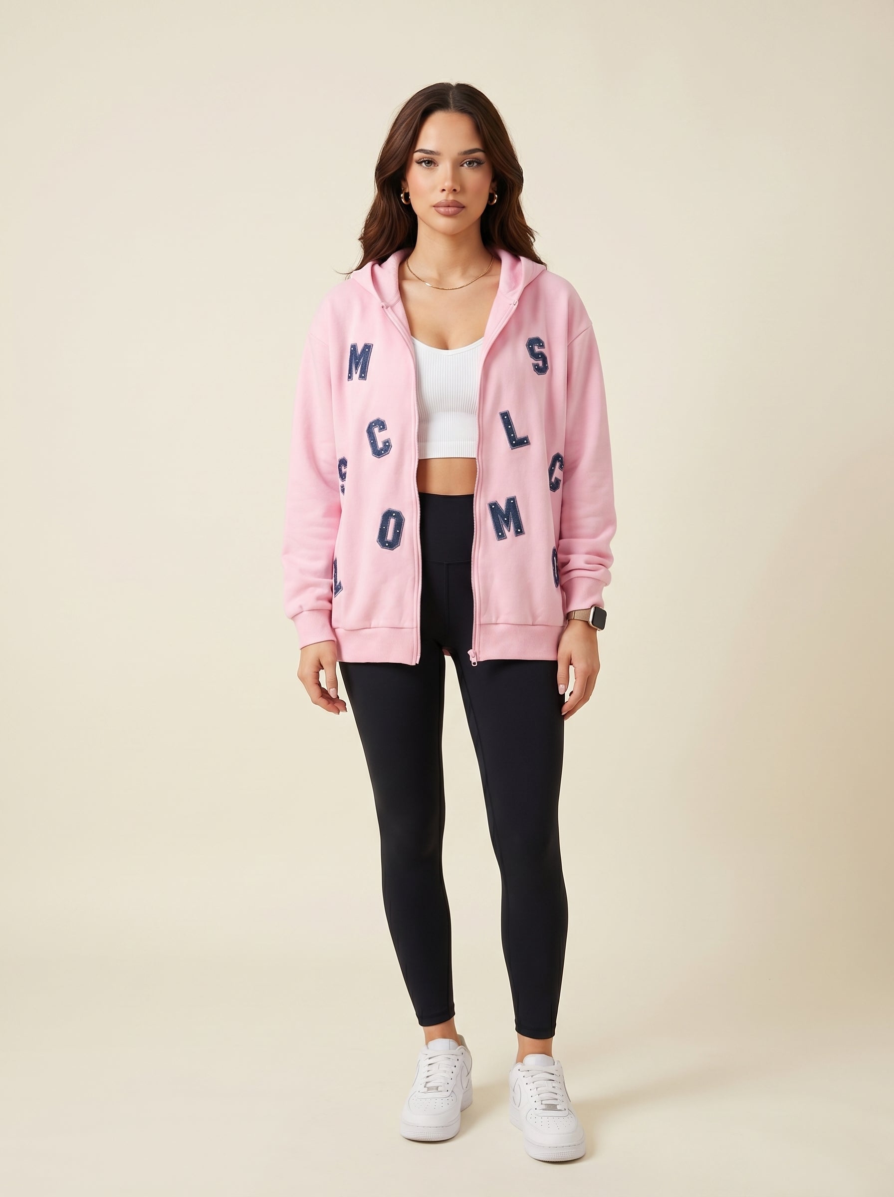 Scattered Letter Zip-Up Hoodie