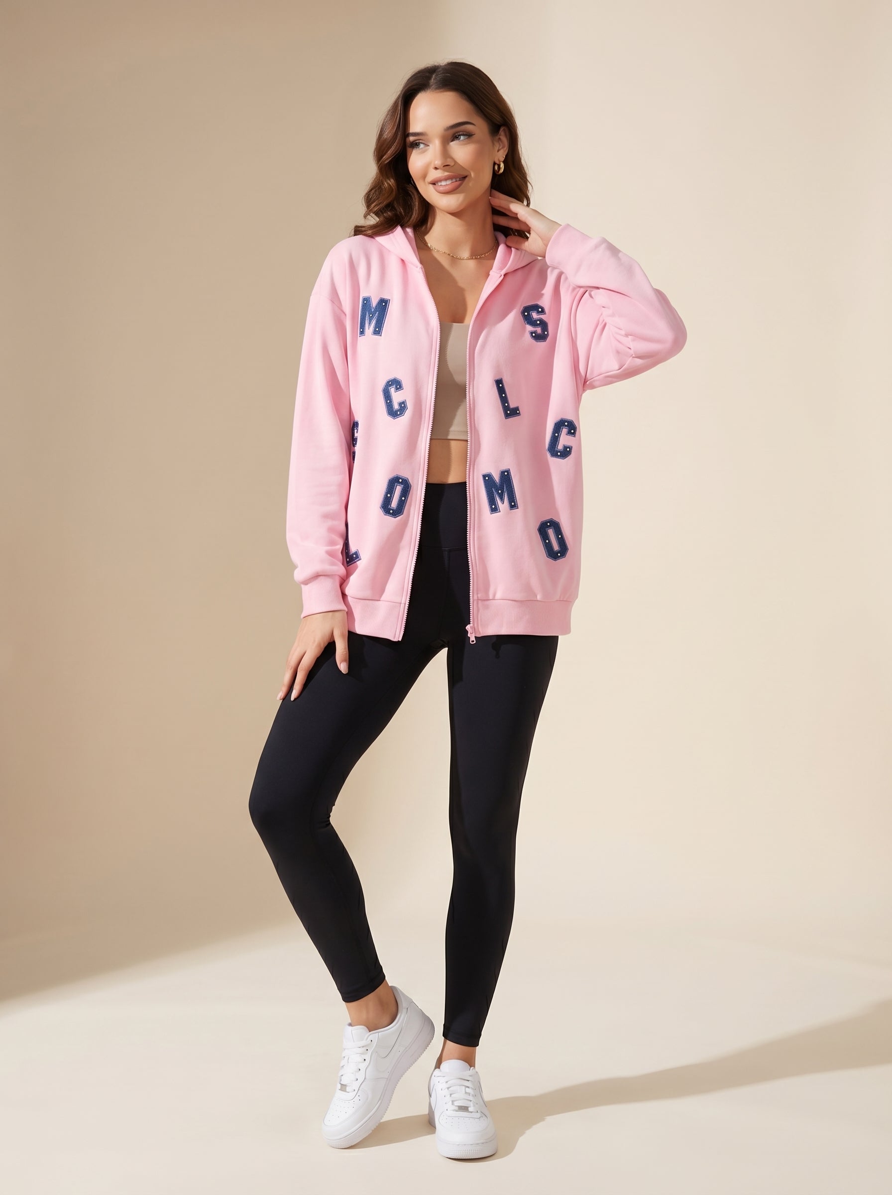 Scattered Letter Zip-Up Hoodie