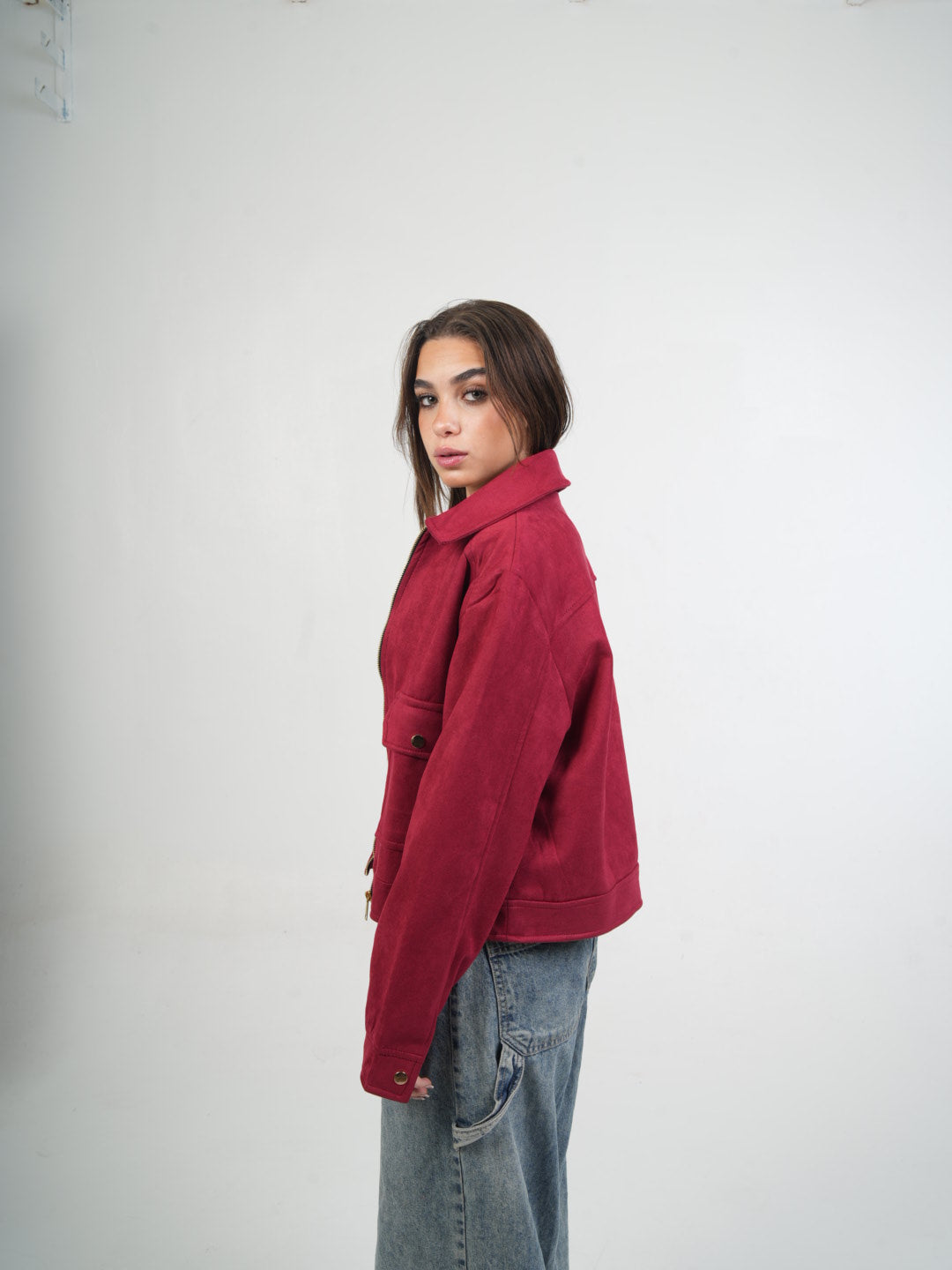 Suede Zip-Up Utility Jacket