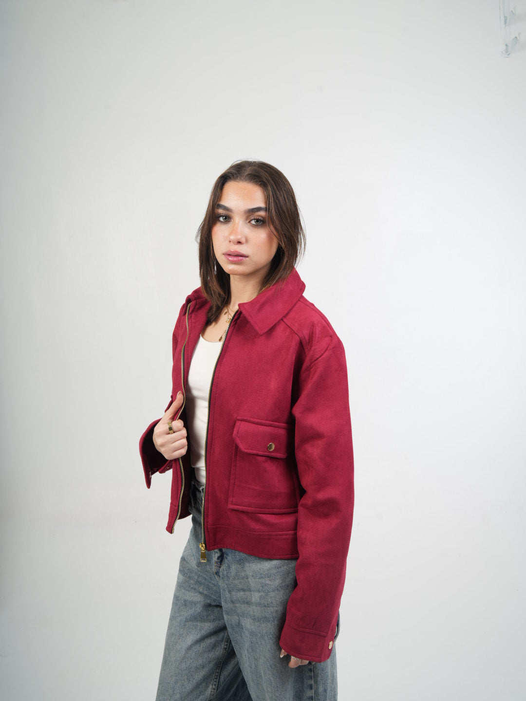 Suede Zip-Up Utility Jacket