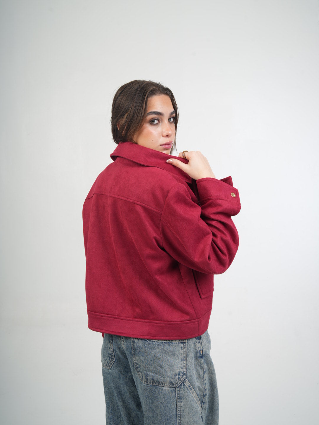 Suede Zip-Up Utility Jacket