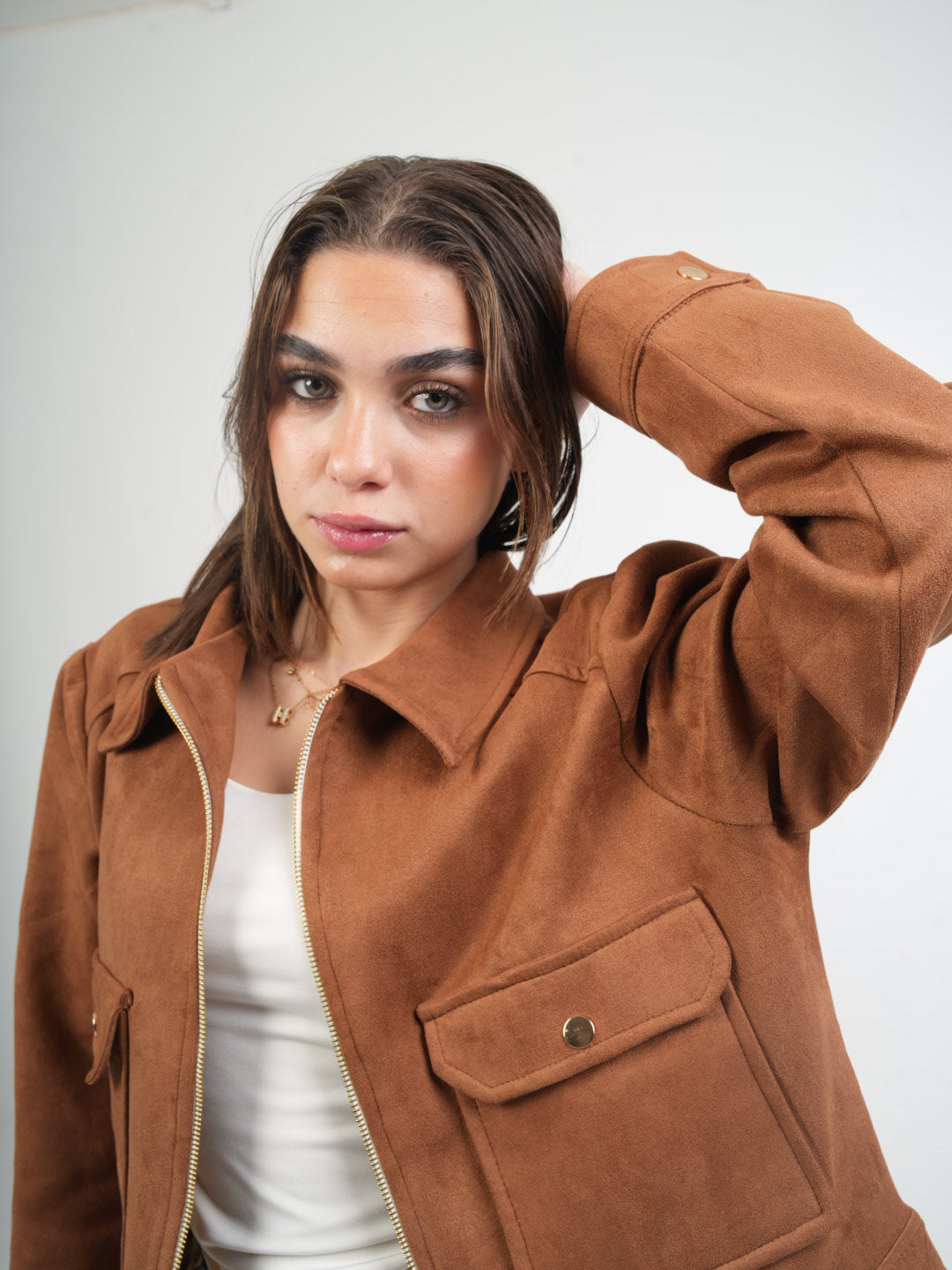 Suede Zip-Up Utility Jacket