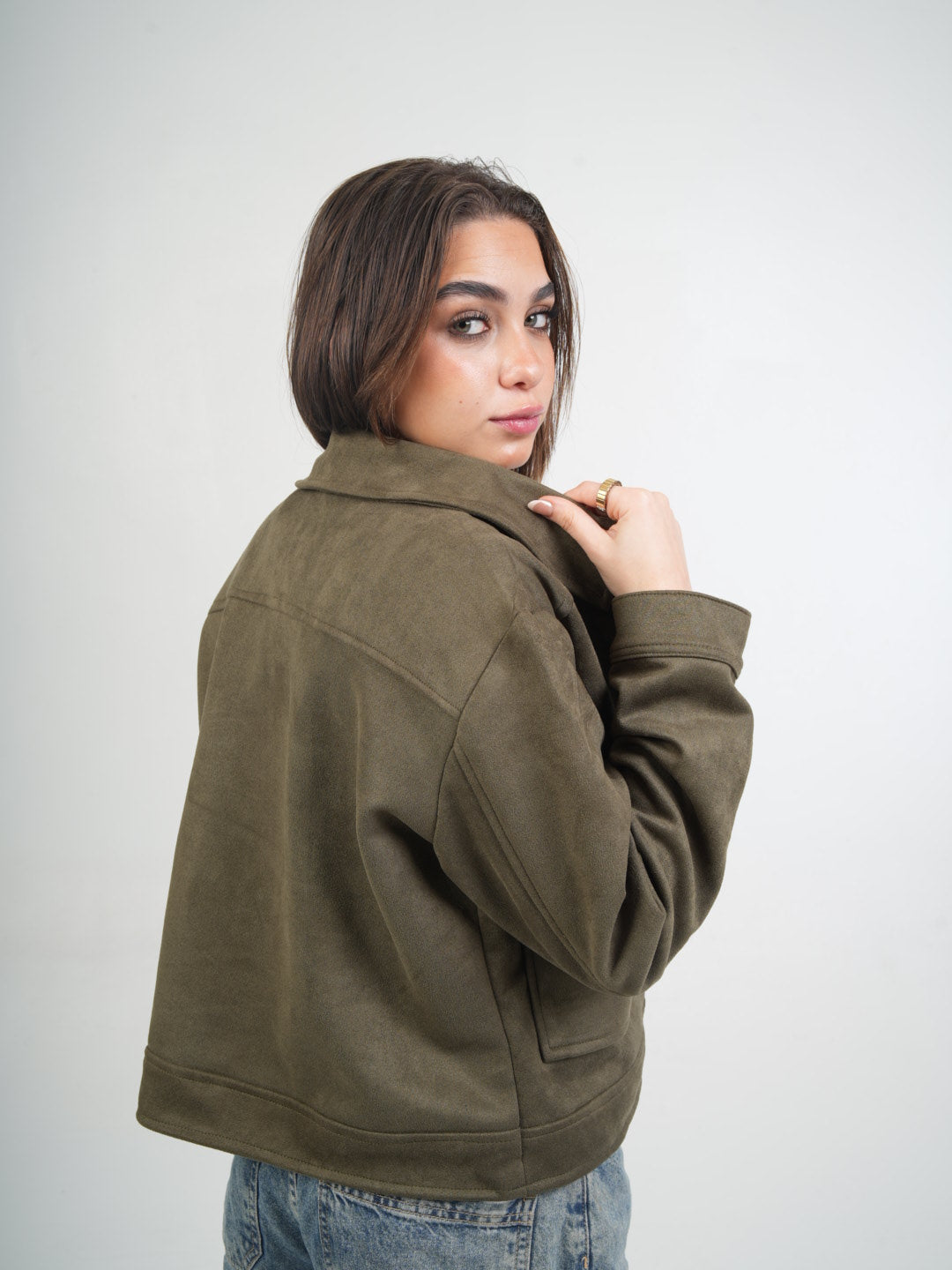 Suede Zip-Up Utility Jacket