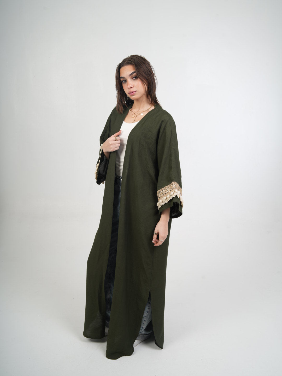 Olive Noor Embroidered Sleeve Kaftan