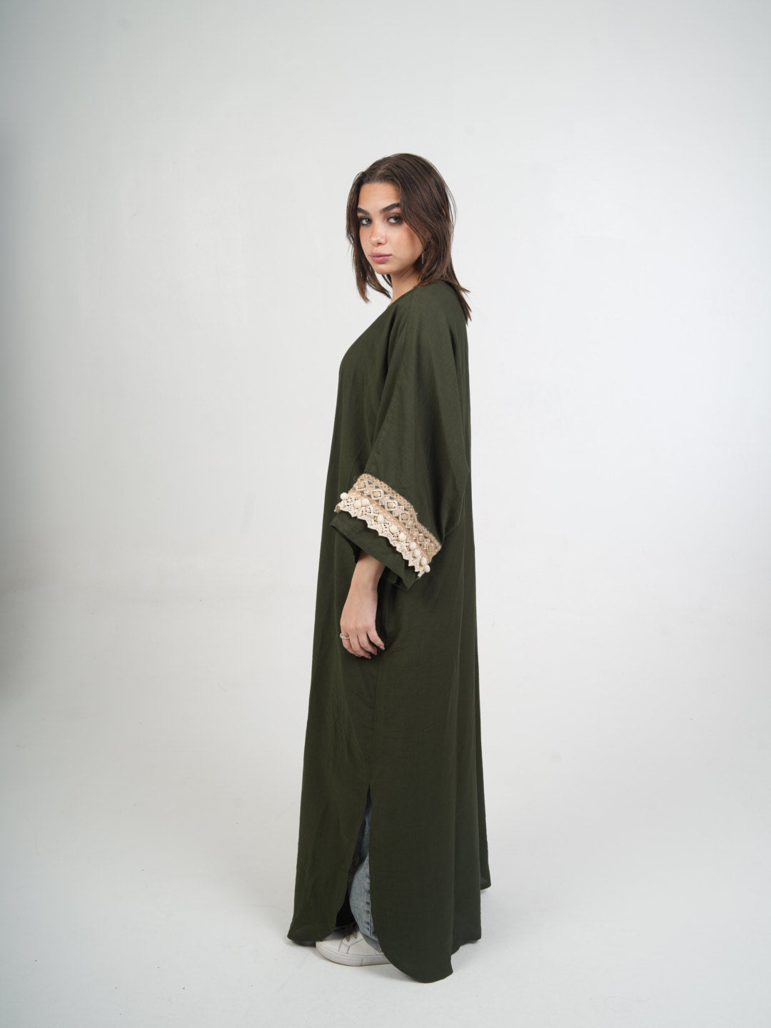 Olive Noor Embroidered Sleeve Kaftan