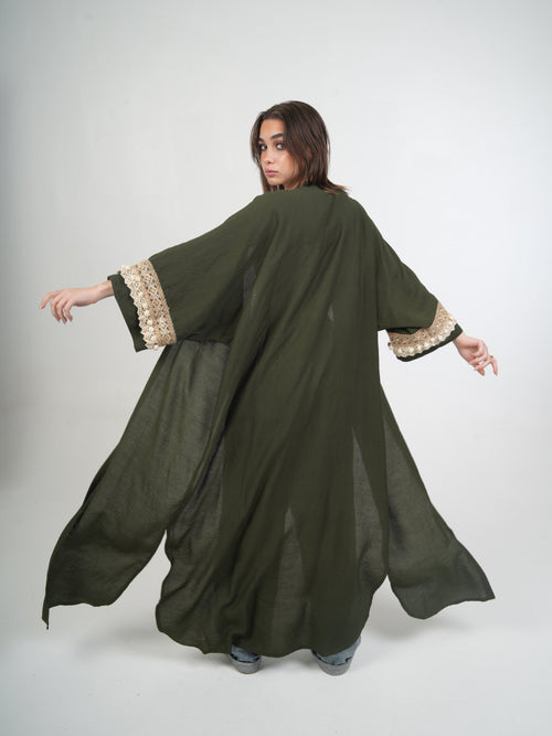 Olive Noor Embroidered Sleeve Kaftan