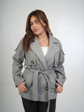 Light Grey Wool-Blend Wrap Coat