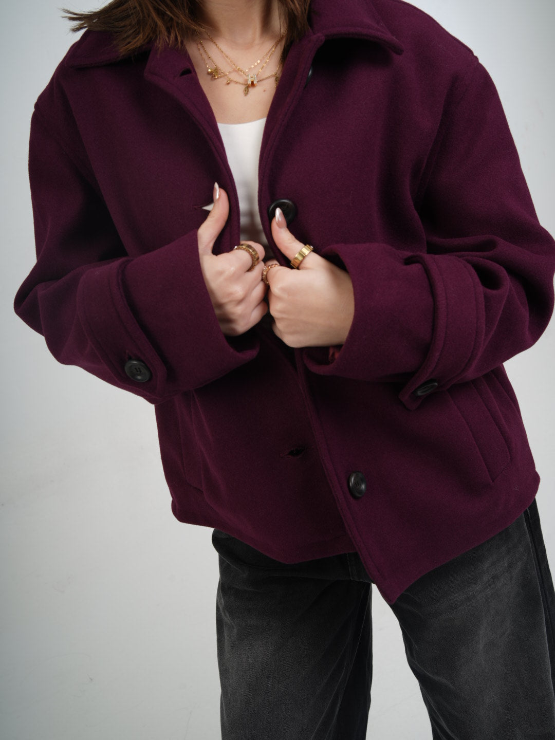 Plum Edge Button-Up Jacket